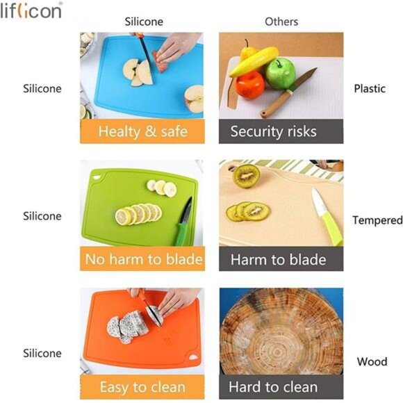 Silicone Thick Cutting Boards Mats Set of 3pcs Foldable & Flexible Design Juice - Picture 5 of 7